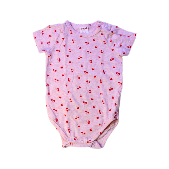 A Pink Short Sleeve Bodysuits from Seed in size 0-3M for girl. (Front View)