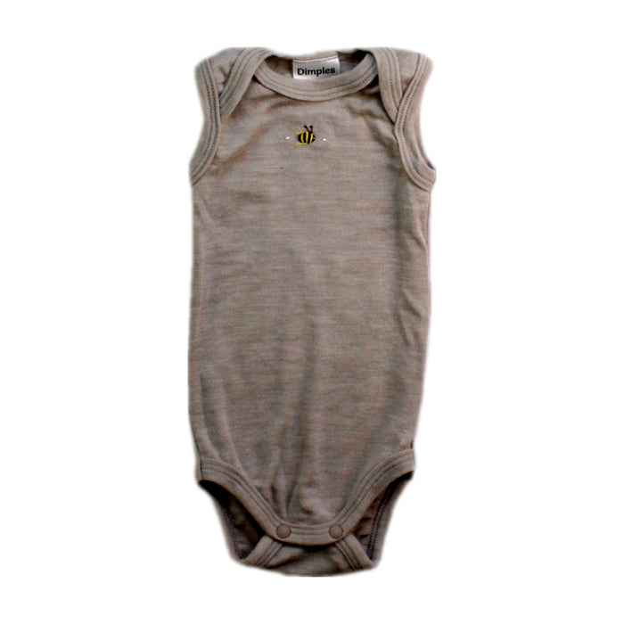 A Beige Sleeveless Bodysuits from Dimples in size Newborn for neutral. (Front View)