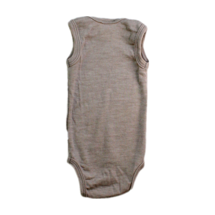 A Beige Sleeveless Bodysuits from Dimples in size Newborn for neutral. (Back View)