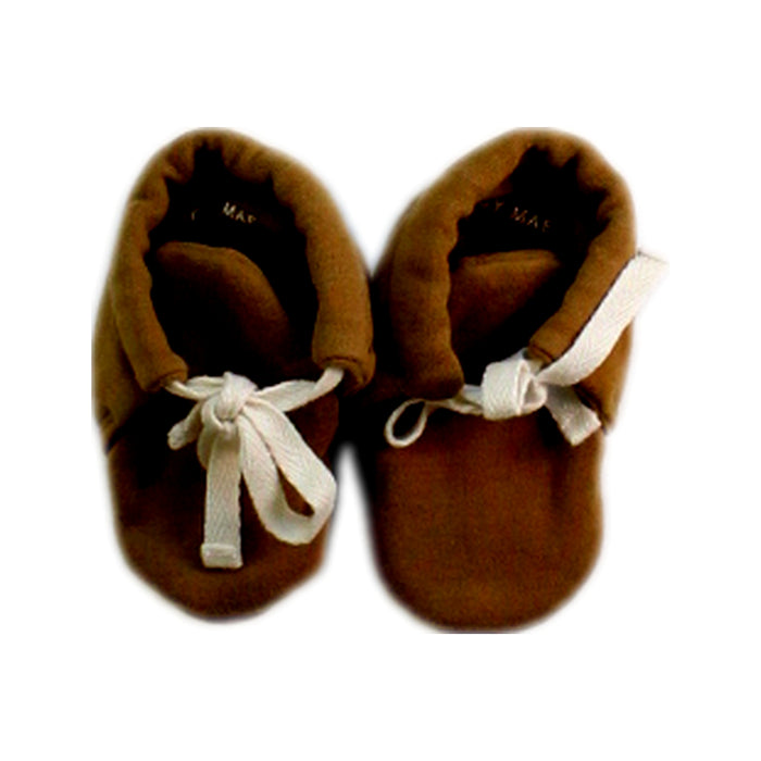 A Brown Booties from Quincy Mae in size 3-6M for neutral. (Back View)