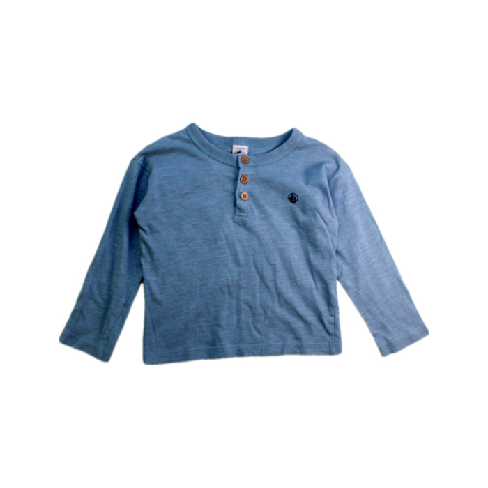 A Blue Long Sleeve T Shirts from Petit Bateau in size 3T for boy. (Front View)