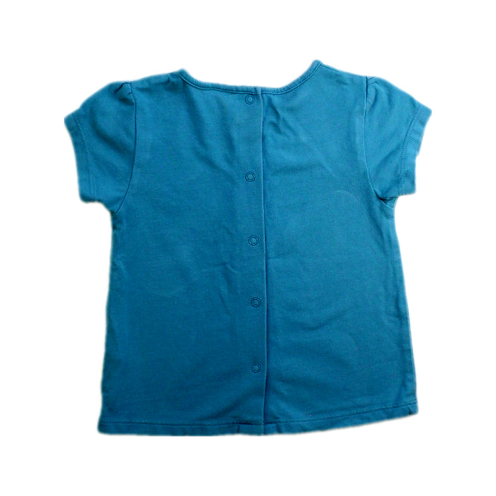 A Teal Short Sleeve Tops from P'tit Bisou in size 6-12M for girl. (Back View)