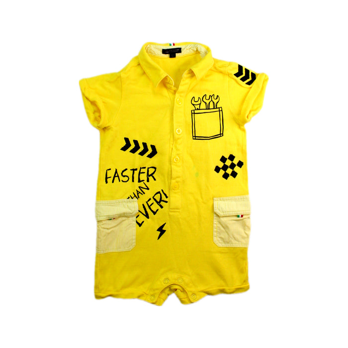 A Yellow Short Sleeve Rompers from Ferrari in size 6-12M for boy. (Front View)