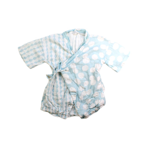 A Blue Short Sleeve Rompers from Mimi Mono in size 3-6M for girl. (Front View)