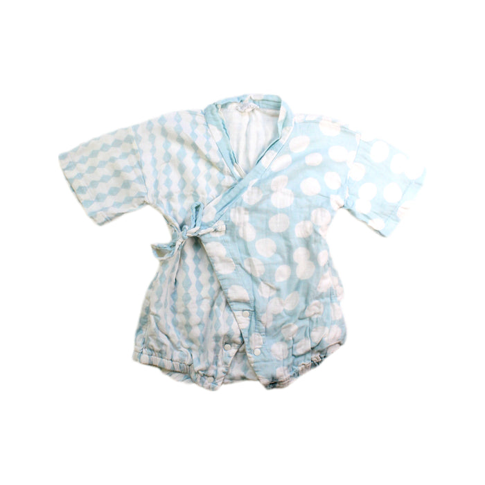 A Blue Short Sleeve Rompers from Mimi Mono in size 3-6M for girl. (Front View)