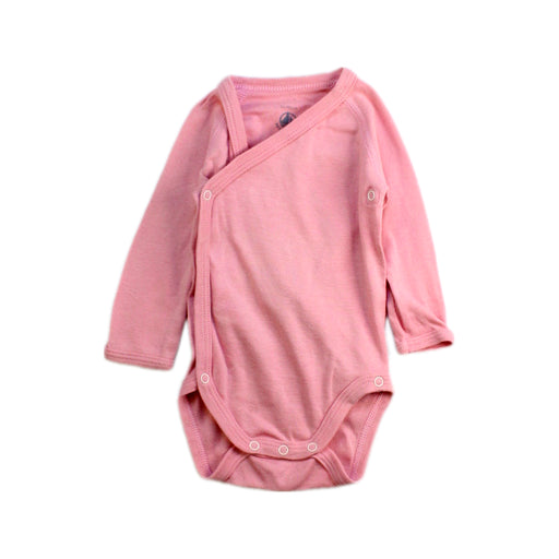 A Pink Long Sleeve Bodysuits from Petit Bateau in size 0-3M for girl. (Front View)