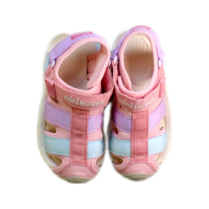A Pink Sandals from Miki House in size 4T for girl. (Back View)