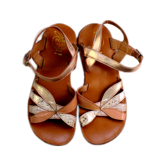 A Pink Sandals from Pom d’Api in size 7Y for girl. (Back View)