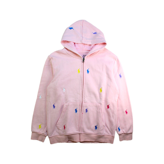A Pink Zippered Sweatshirts from Polo Ralph Lauren in size 10Y for girl. (Front View)