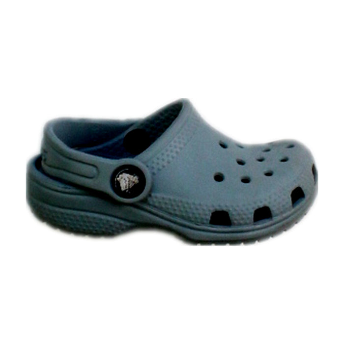 A Grey Slip Ons from Crocs in size 12-18M for neutral. (Front View)