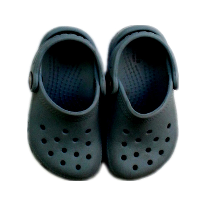 A Grey Slip Ons from Crocs in size 12-18M for neutral. (Back View)