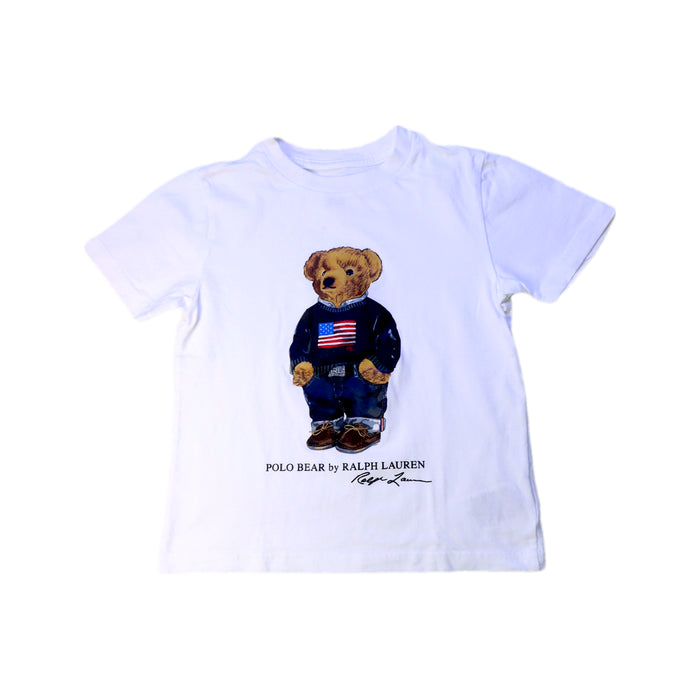 A White Short Sleeve T Shirts from Polo Ralph Lauren in size 4T for boy. (Front View)
