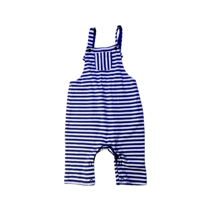 A Blue Long Overalls from The Little White Company in size 0-3M for boy. (Front View)