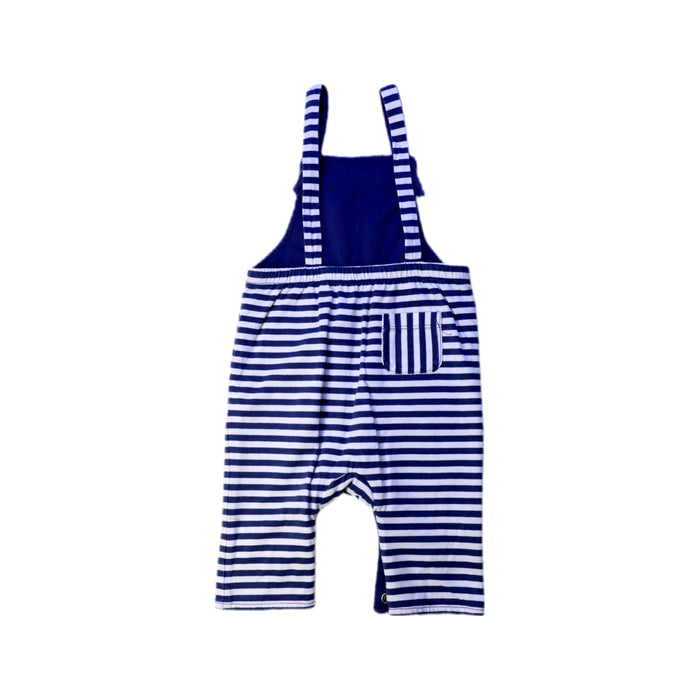 A Blue Long Overalls from The Little White Company in size 0-3M for boy. (Back View)