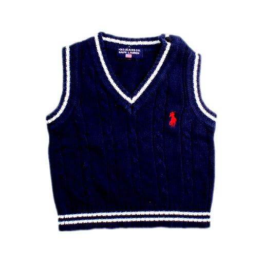 A Navy Sweater Vests from Polo Ralph Lauren in size 3-6M for boy. (Front View)