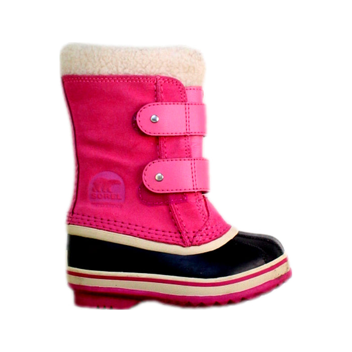 A Pink Winter Boots from Sorel in size 3T for girl. (Front View)