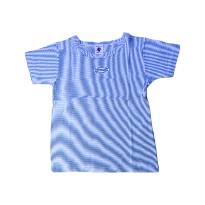 A Blue Short Sleeve T Shirts from Petit Bateau in size 5T for boy. (Front View)