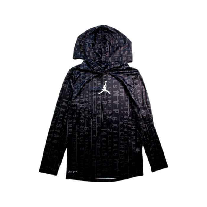 A Black Long Sleeve T Shirts from Air Jordan in size 6T for boy. (Front View)
