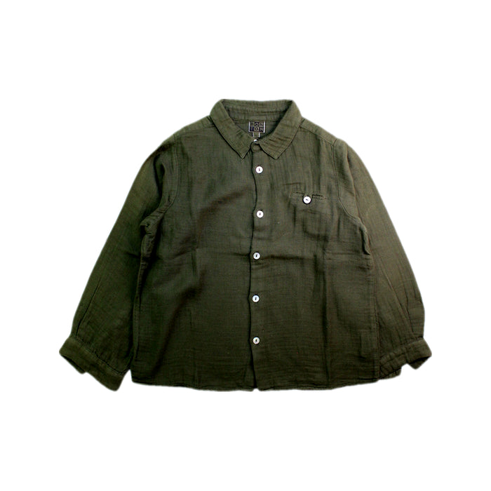 A Green Long Sleeve Shirts from Bonton in size 6T for boy. (Front View)