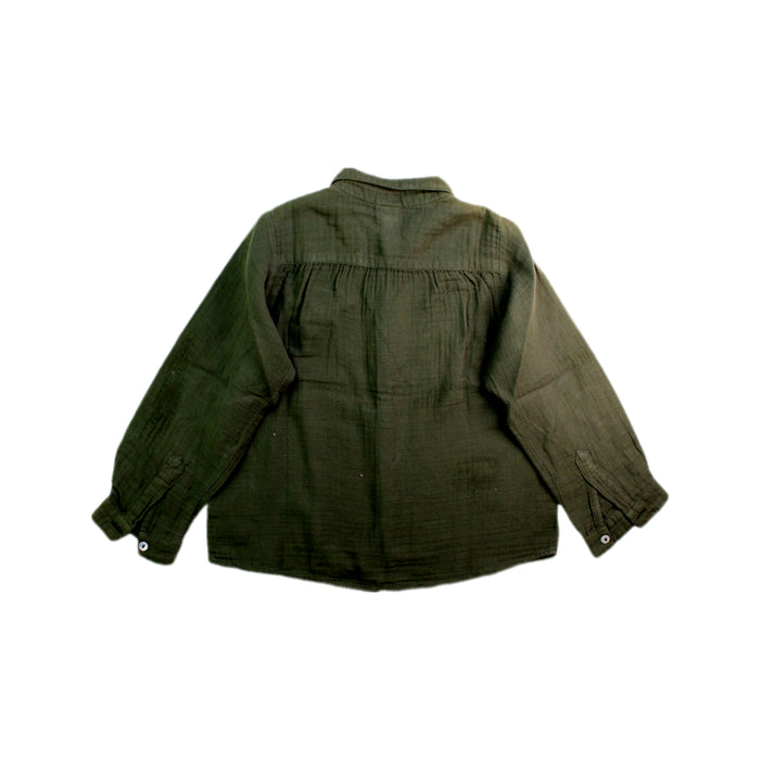 A Green Long Sleeve Shirts from Bonton in size 6T for boy. (Back View)