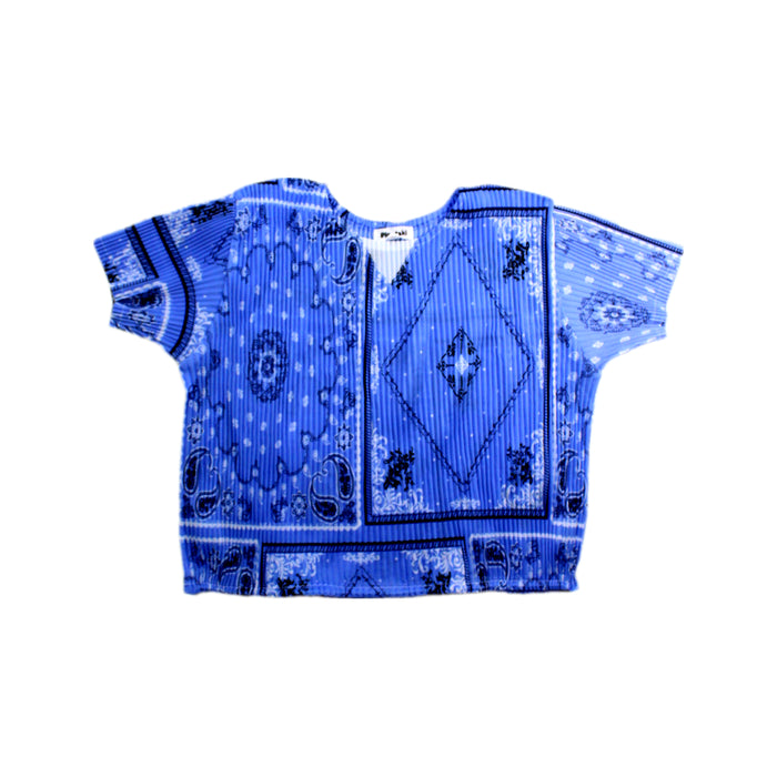 A Blue Short Sleeve Tops from Pleatski in size 8Y for girl. (Front View)