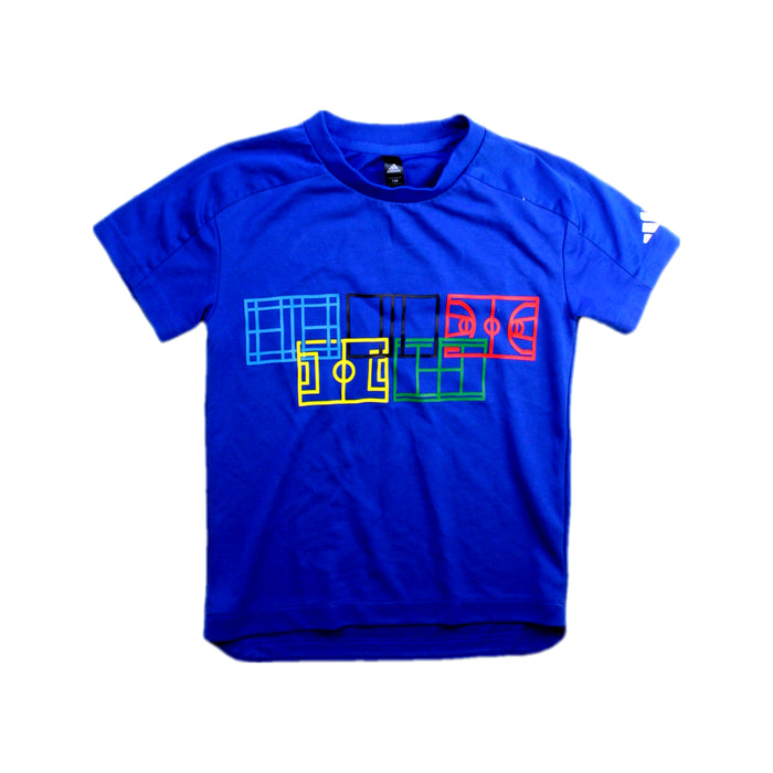 A Blue Short Sleeve T Shirts from Adidas in size 7Y for boy. (Front View)