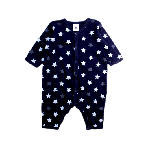 A Navy Long Sleeve Rompers from Petit Bateau in size 0-3M for boy. (Front View)