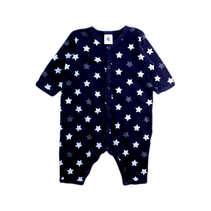 A Navy Long Sleeve Rompers from Petit Bateau in size 0-3M for boy. (Front View)