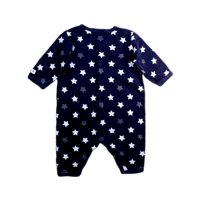 A Navy Long Sleeve Rompers from Petit Bateau in size 0-3M for boy. (Back View)