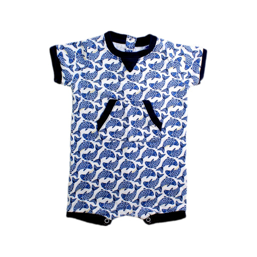 A Blue Short Sleeve Rompers from Petit Bateau in size 6-12M for boy. (Front View)