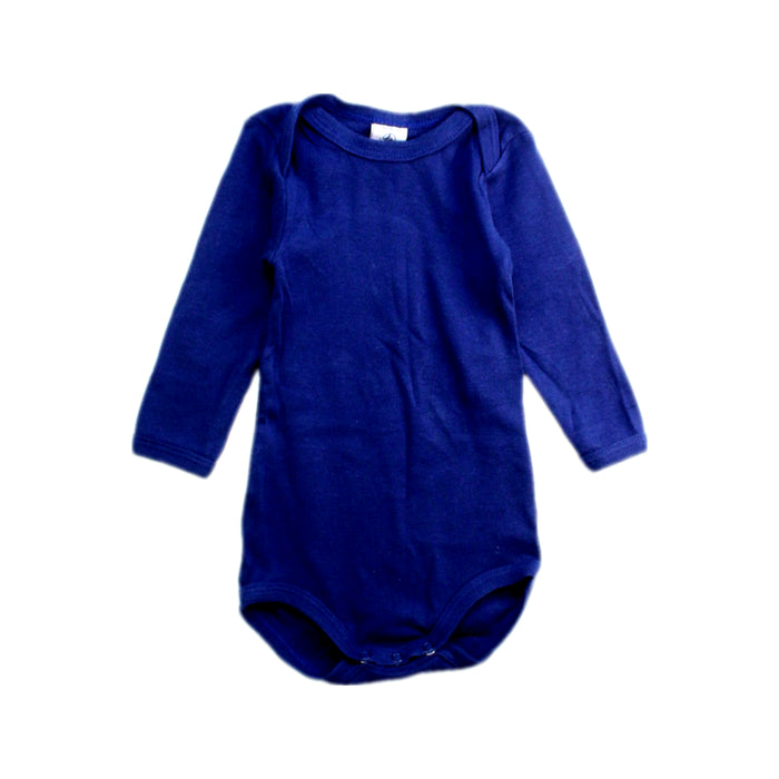 A Navy Long Sleeve Bodysuits from Petit Bateau in size 3-6M for boy. (Front View)