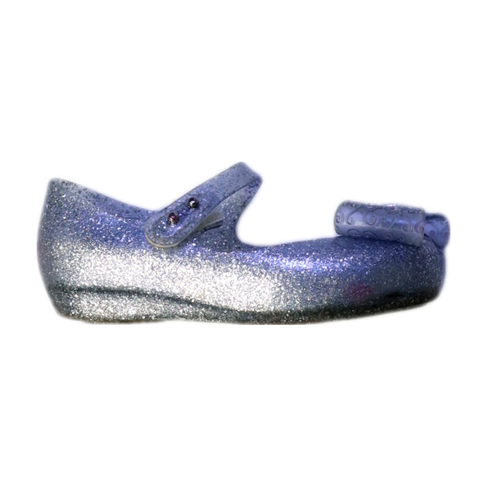 A Silver Flats from Mini Melissa in size 4T for girl. (Front View)