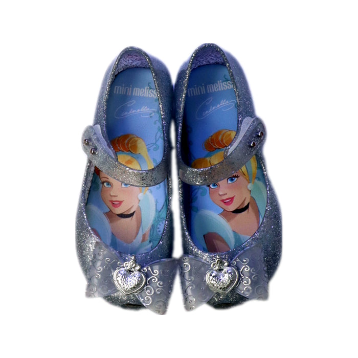 A Silver Flats from Mini Melissa in size 4T for girl. (Back View)