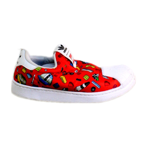 A Red Sneakers from Adidas in size 7Y for boy. (Front View)