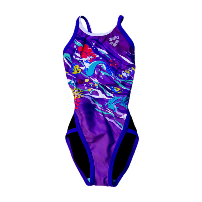 A Purple Swimsuits from Arena in size 5T for girl. (Front View)