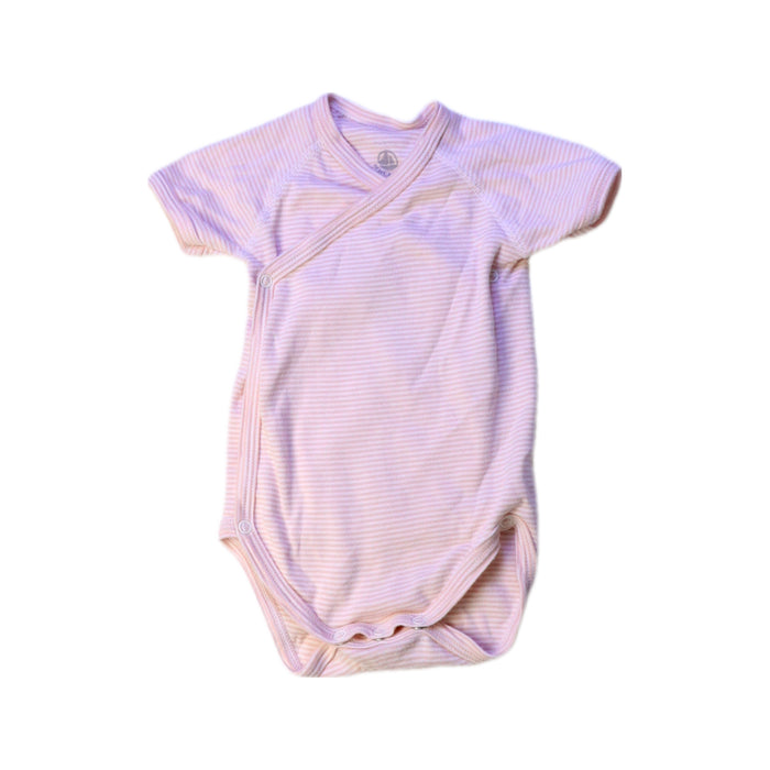 A Pink Short Sleeve Bodysuits from Petit Bateau in size 0-3M for girl. (Front View)