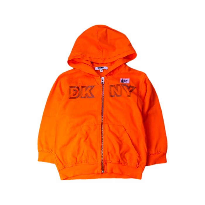 A Orange Hooded Sweatshirts from DKNY in size 3T for neutral. (Front View)