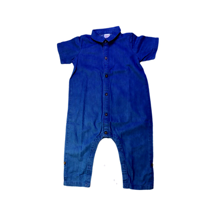 A Blue Short Sleeve Rompers from Seed in size 12-18M for boy. (Front View)