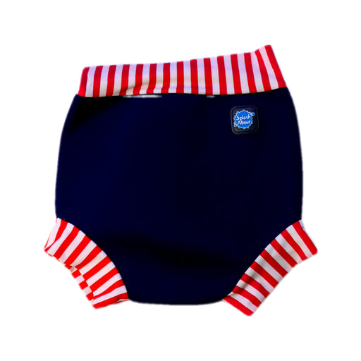 A Navy Swim Diapers from Splash About in size 6-12M for boy. (Front View)