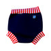 A Navy Swim Diapers from Splash About in size 6-12M for boy. (Front View)