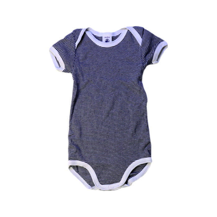 A Navy Short Sleeve Bodysuits from Petit Bateau in size 12-18M for boy. (Front View)