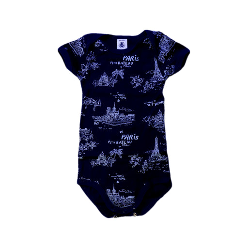 A Navy Short Sleeve Bodysuits from Petit Bateau in size 12-18M for neutral. (Front View)