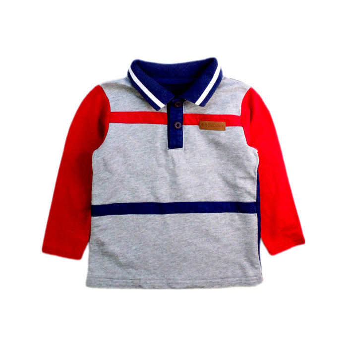 A Red Long Sleeve Polos from Chickeeduck in size 18-24M for boy. (Front View)