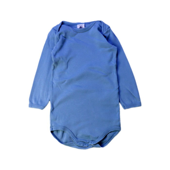 A Blue Long Sleeve Bodysuits from Petit Bateau in size 6-12M for girl. (Front View)