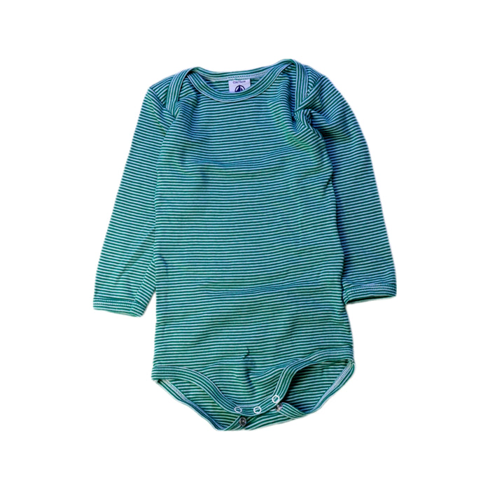 A Green Long Sleeve Bodysuits from Petit Bateau in size 6-12M for girl. (Front View)
