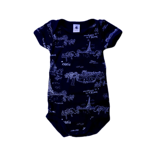 A Navy Short Sleeve Bodysuits from Petit Bateau in size 6-12M for boy. (Front View)
