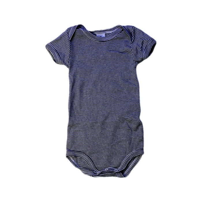 A Navy Short Sleeve Bodysuits from Petit Bateau in size 6-12M for boy. (Front View)