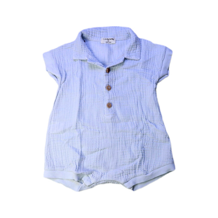 A Blue Short Sleeve Rompers from 1 + in the family in size 6-12M for boy. (Front View)