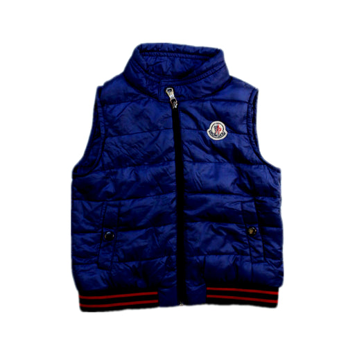 A Blue Outerwear Vests from Moncler in size 12-18M for boy. (Front View)