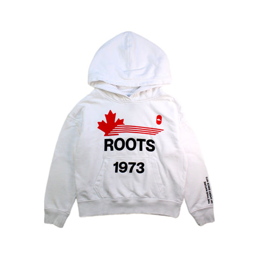 A White Hooded Sweatshirts from Roots in size 5T for boy. (Front View)